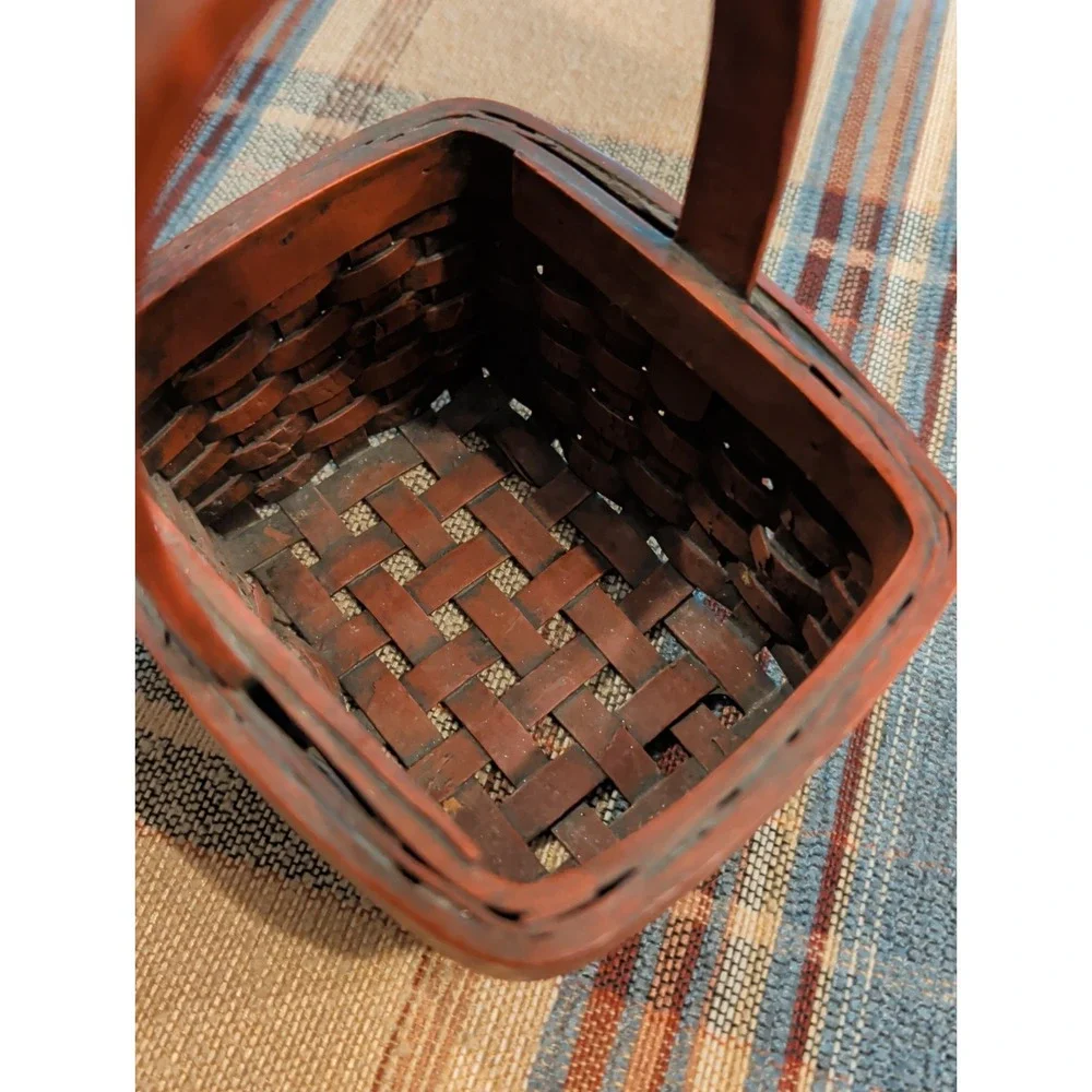 Vintage Resin Miniature Sturdy Basket with Handle Super Cute! Country Barn Red